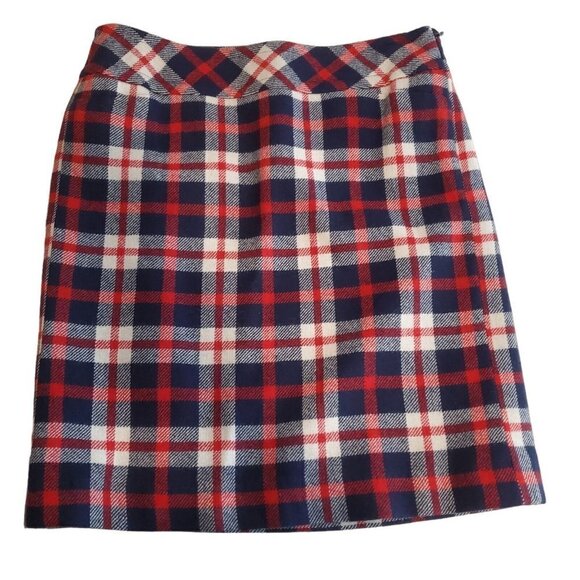 Talbots‎ Pencil Skirt 2P Petite Red Blue Plaid Holiday Lined Preppy Academia - Picture 1 of 12